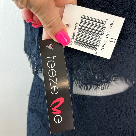 Teeze Me Lace Cocktail Dress - Navy - Picture 4 of 7
